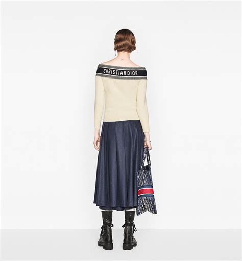 Sailor Collar Tied Sweater Ecru Cashmere and Wool Knit .